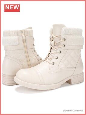 Combat Boots Lace Up Faux Leather Winter Warm Non-Slip Ankle Boot